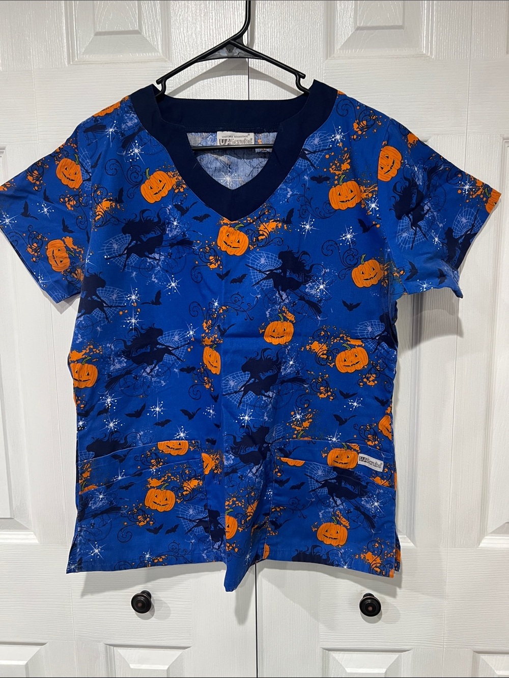 Uniform Advantage Halloween Pumpkin Print V-Neck Women’s Scrub Top